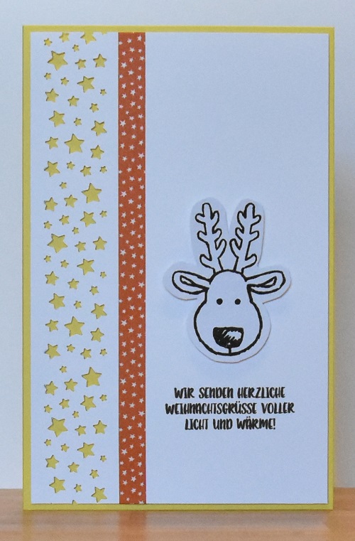 Weihnachtskarte mit Elch und Sternen
